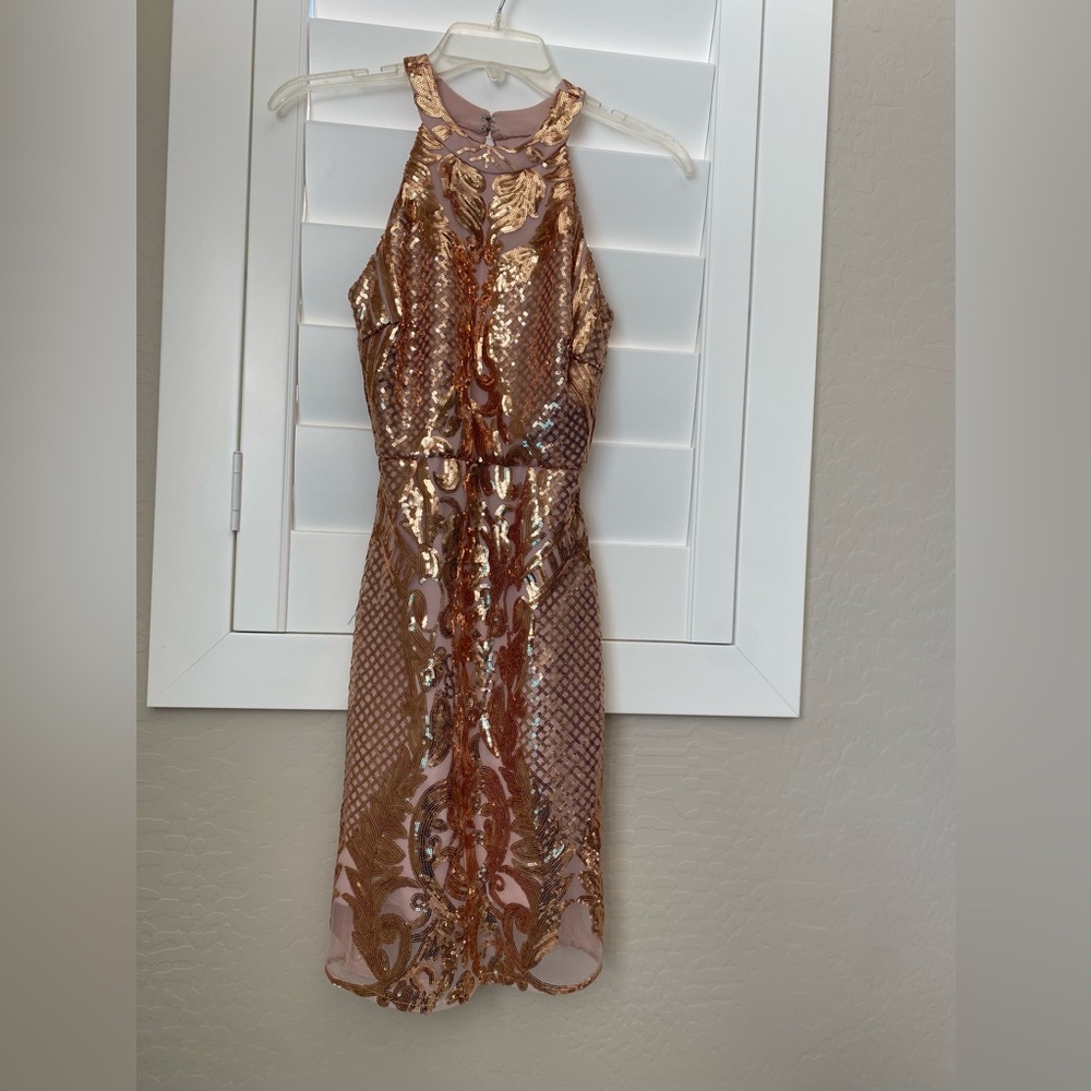 Jolene Gold Sequin Open Back Mini Dress Size XS